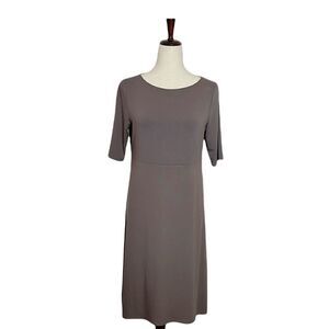 Eileen Fisher Toupe Swing High/Low Elbow Sleeve Midi Dress Size SP